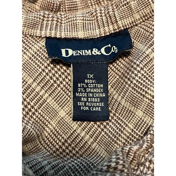 Denim & Co Brown Plaid Button Up Blazer Jacket Size 1X Cotton Shacket - Picture 5 of 8